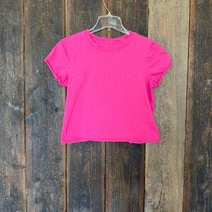 Anthropologie Maeve Vibrant Pink Cropped Tee